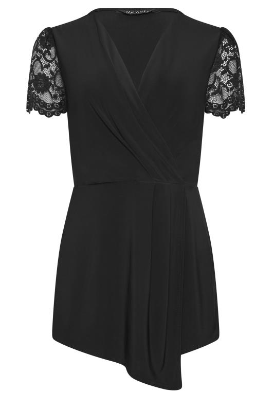 M&Co Black Lace Sleeve Asymmetric Wrap Top | M&Co 5