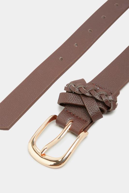 Brown Braided Buckle Belt | Yours Clothing 3