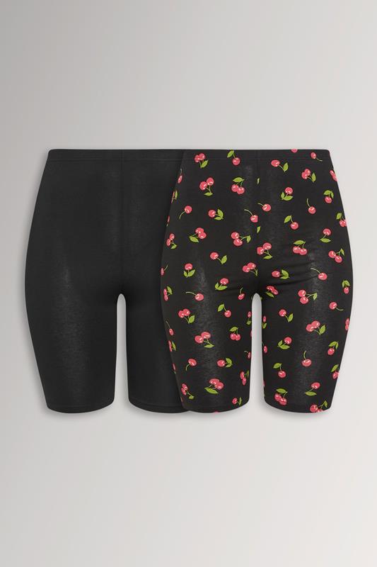 YOURSET 2 PACK Plus Size Black Cherry Cycling Shorts | Yours Clothing 1