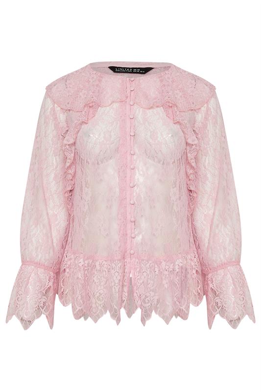 LIMITED COLLECTION Plus Size Pink Lace Frill Blouse | Yours Clothing 5