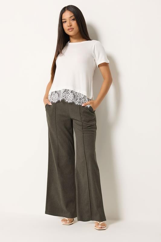 M&Co Petite Chocolate Brown Wide Leg Pintuck Trousers | M&Co 1