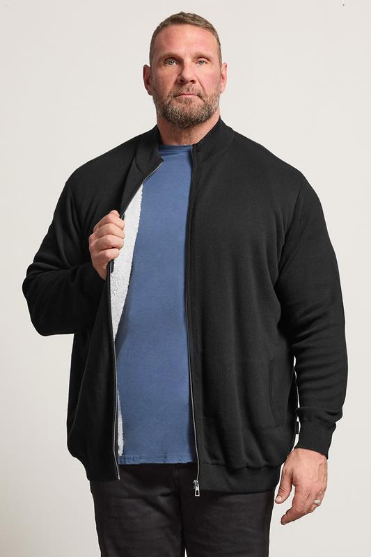 BadRhino Big & Tall Black Knitted Borg Zip Up