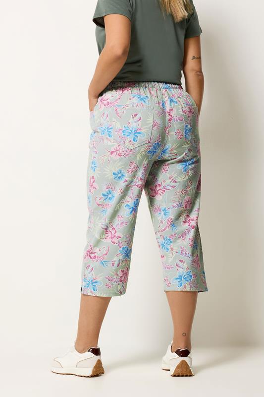 YOURS Plus Size Sage Green Tropical Cropped Trousers | Yours Clothing 2