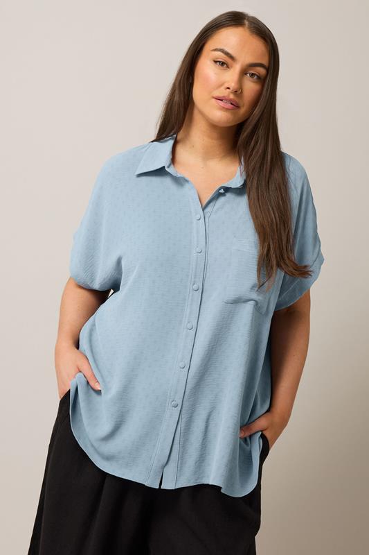 EVANS Plus Size Light Blue Grown-On Sleeve Blouse | Evans 1