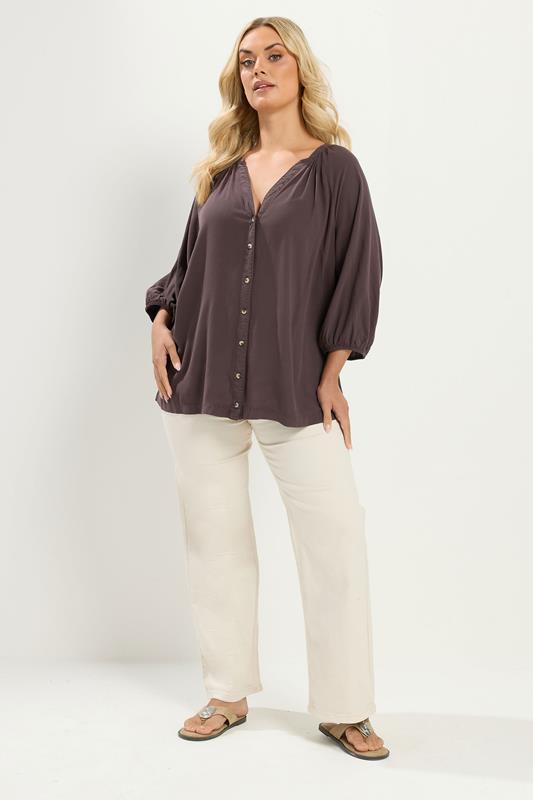 YOURS Plus Size Brown Chambray Blouse | Yours Clothing 1