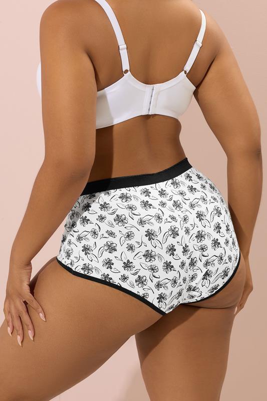 YOURSET 5 PACK Plus Size Black & White Floral Print Full Briefs | Yours Clothing 5