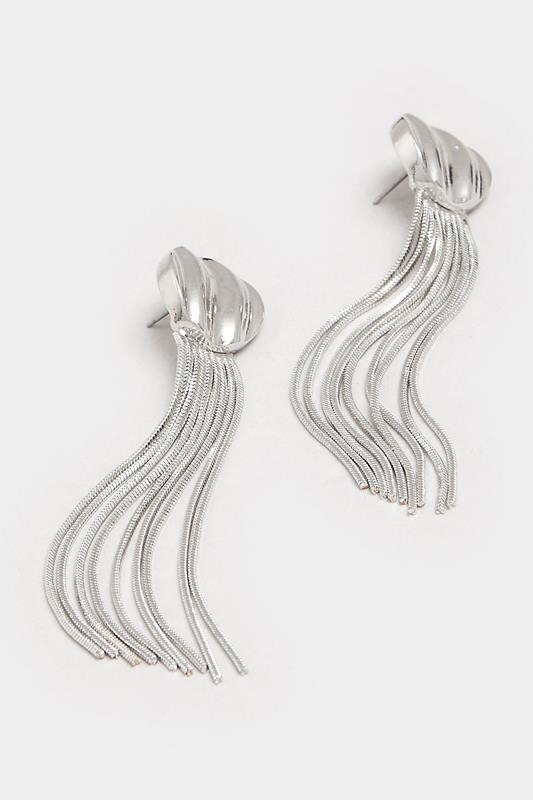 Silver Tone Textured Tassel Earrings | Yours Clothing 2
