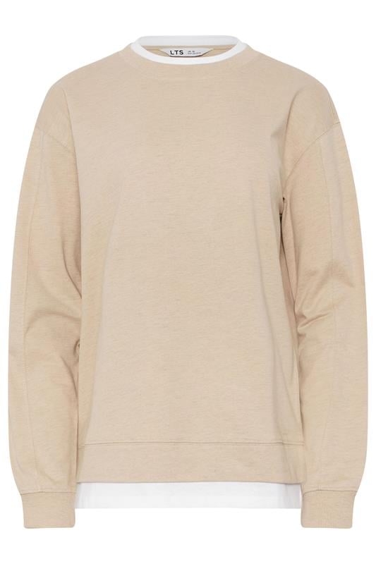 LTS Tall Women's Natural Brown & White Cotton Layered Top | Long Tall Sally 6