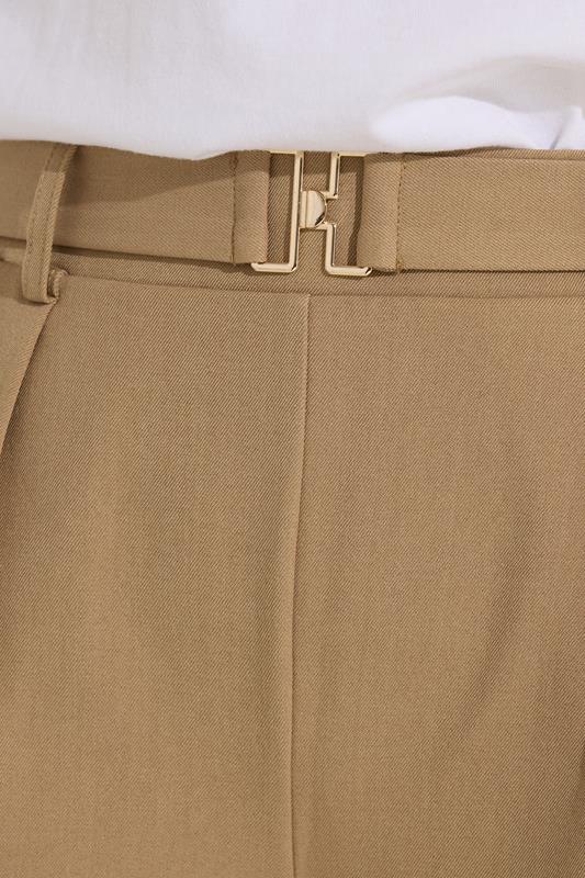 PixieGirl Petite Women's Natural Brown Buckle Wide Leg Trousers | PixieGirl 5