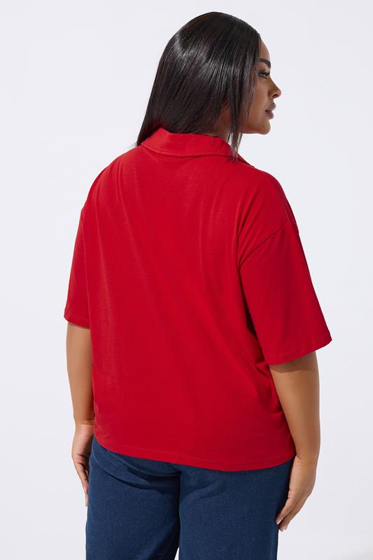 LIMITED COLLECTION Plus Size Red 'California 87' Rugby Collar Varsity Top | Yours Clothing 2