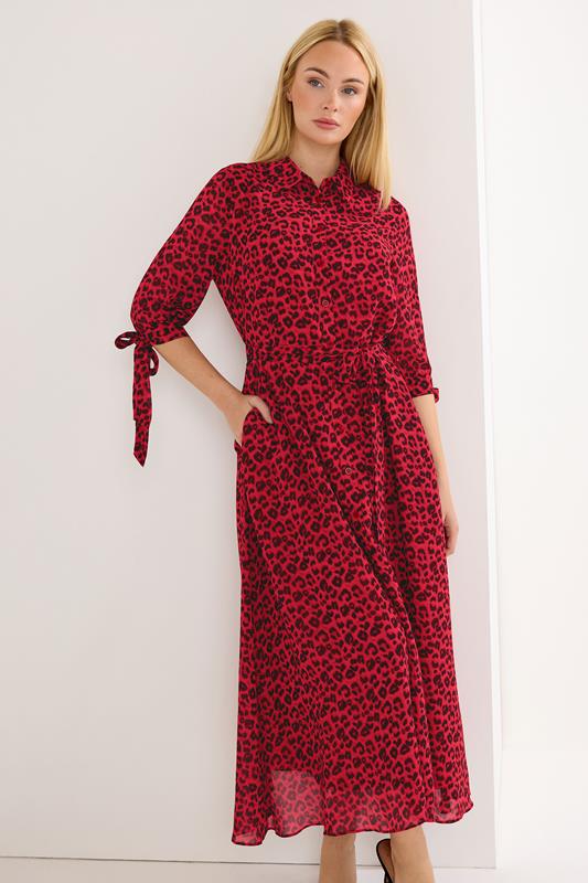 STAR Red Leopard Shirt Dress