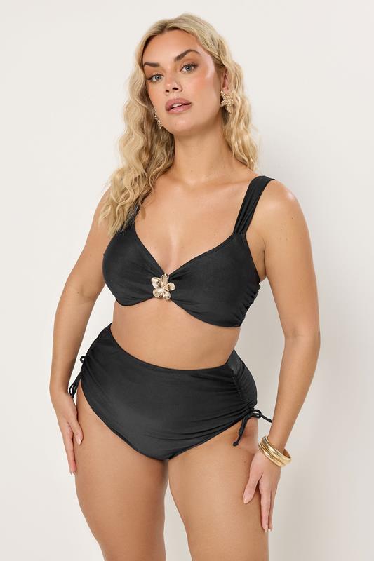 YOURS Plus Size Navy Blue Flower Detail Bikini Top | Yours Clothing 2