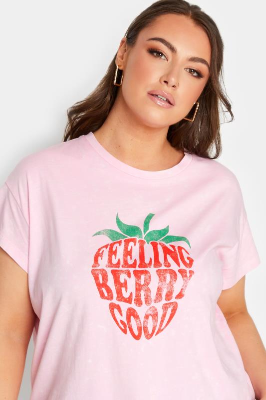 LIMITED COLLECTION Plus Size Pink 'Berry Good' Acid Wash T-Shirt | Yours Clothing 4