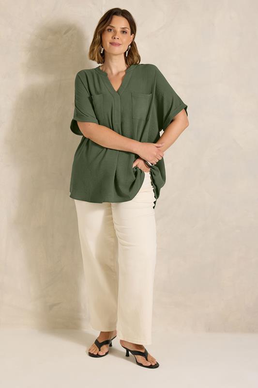 EVANS Plus Size Khaki Green Overhead Utility Shirt | Evans 1