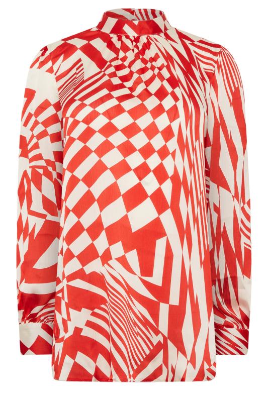M&Co Red & White Abstract Print High Neck Satin Blouse | M&Co 6