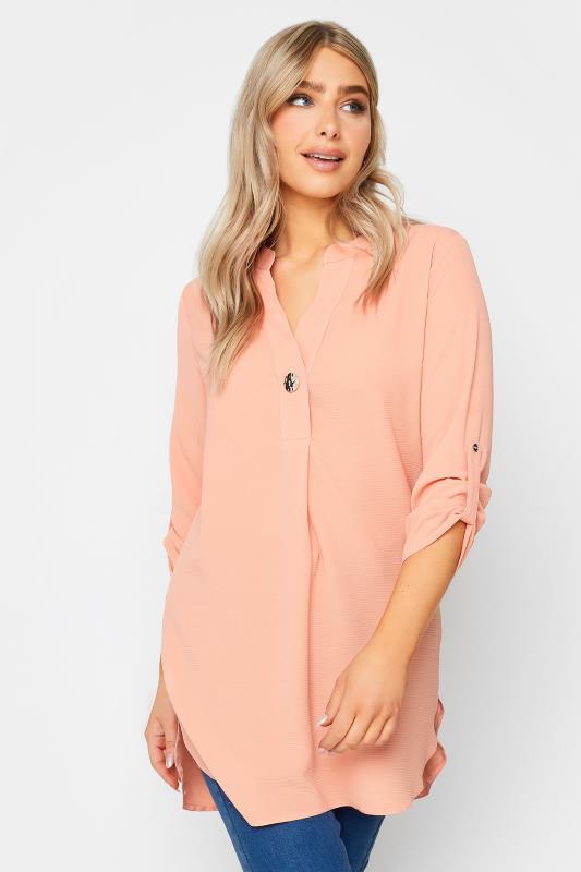 M&Co Pink Statement Button Tab Sleeve Shirt | M&Co 1