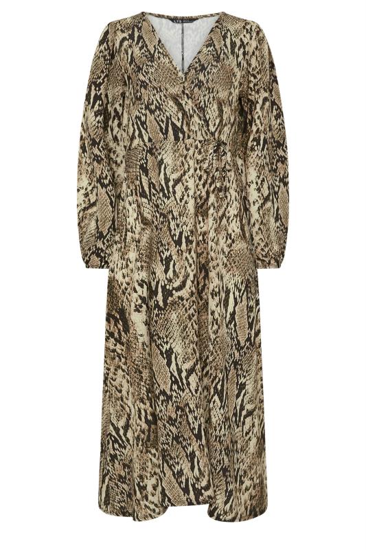 LTS Tall Beige Brown Snake Print Wrap Midi Dress | Long Tall Sally 5