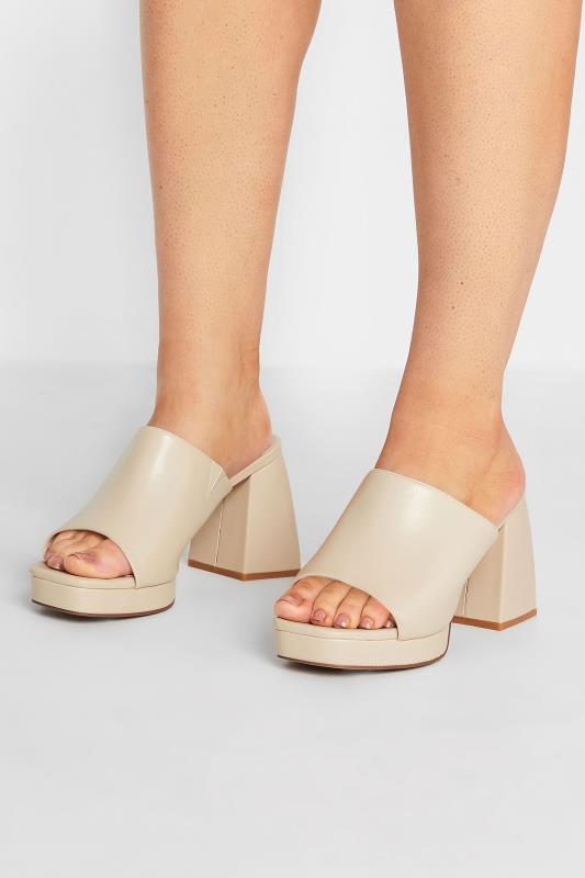Plus Size  LIMITED COLLECTION Cream Platform Block Mule Sandal Heels In Wide E Fit & Extra Wide EEE Fit