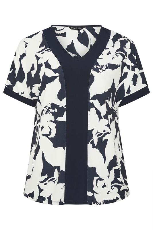 EVANS Plus Size Navy Blue Floral Jersey Top 5