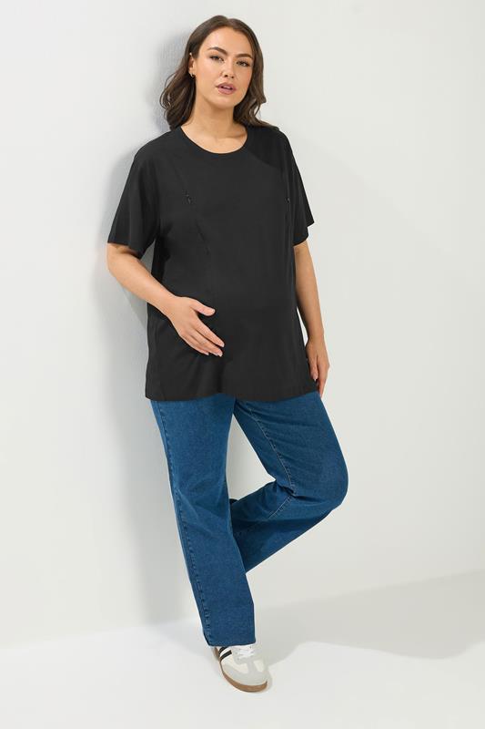 BUMP IT UP MATERNITY Plus Size Black Nursing T-Shirt | Yours Clothing 2