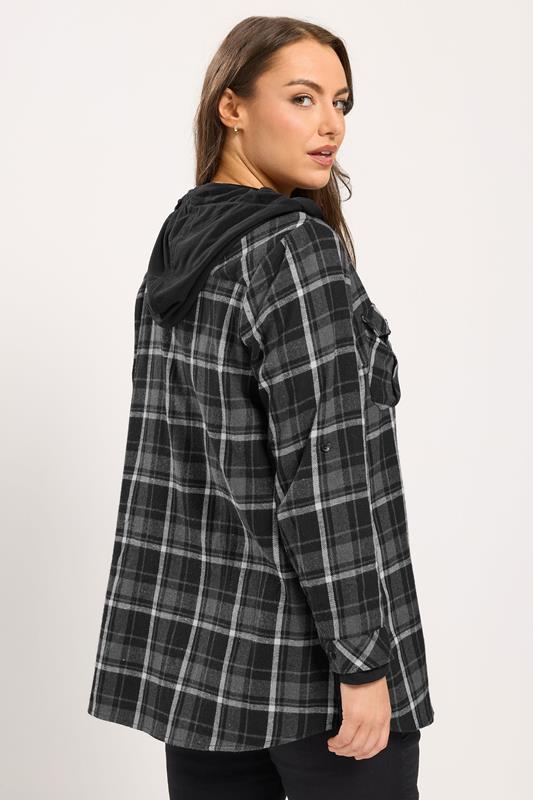 YOURS Plus Size Grey Hooded Check Shirt | Yours Clothing 2