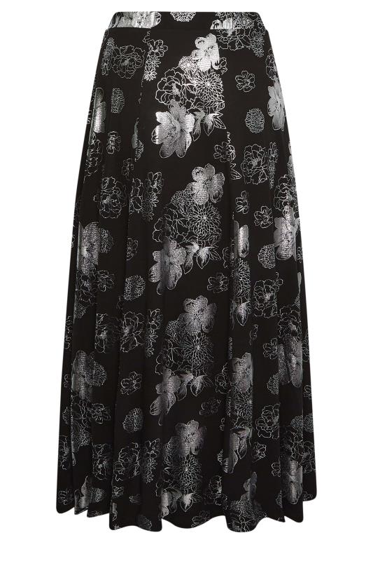 YOURS LUXURY Plus Size Black & Silver Floral Foil Printed Skirt | Yours Clothing 4