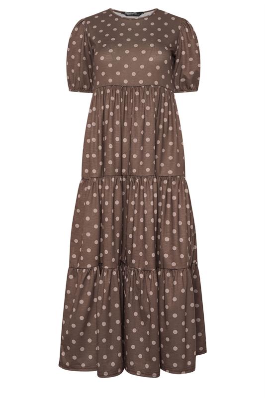 PixieGirl Petite Women's Chocolate Brown Polka Dot Tiered Dress | PixieGirl 5