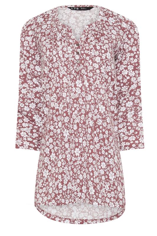 LTS Tall Blush Pink Ditsy Floral Cotton Henley Top | Long Tall Sally 5