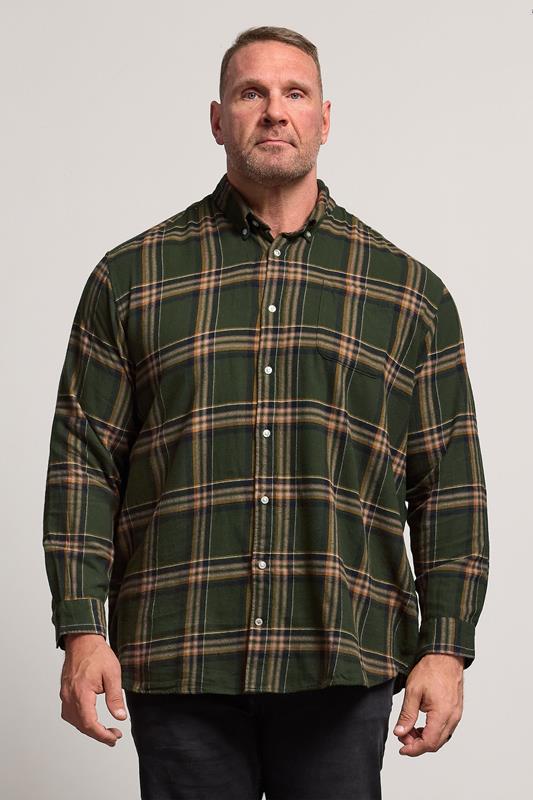 JACK & JONES Big & Tall Rosin Green Classic Flannel Checked Shirt