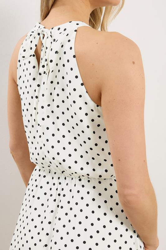 LTS Tall Women's White Satin Polka Dot Halter Neck Dress | Long Tall Sally 4