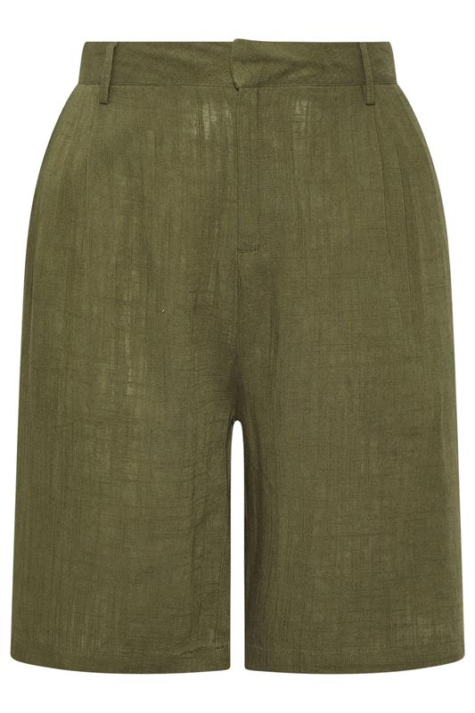YOURS Plus Size Khaki Green Linen Bermuda Shorts | Yours Clothing 6