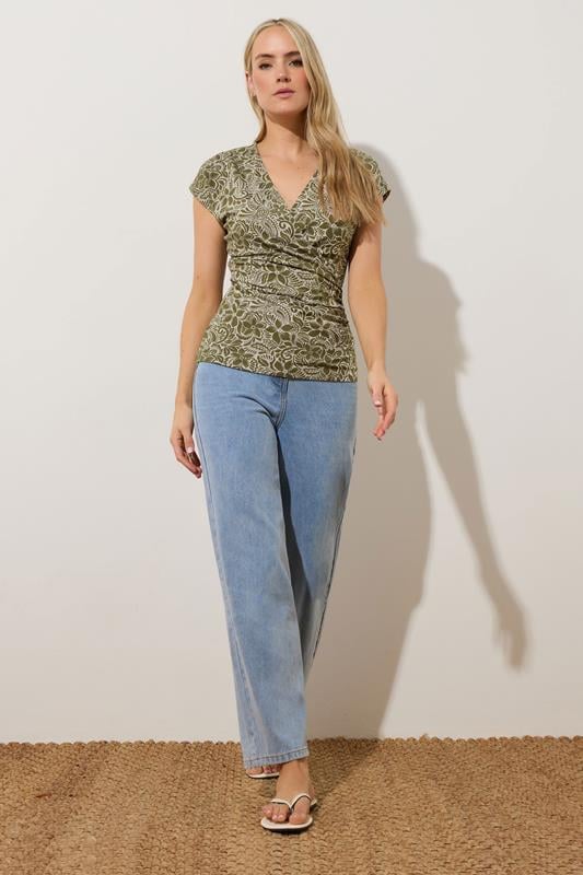 LTS Tall Green Floral Grown-On Sleeve Wrap Top | Long Tall Sally 1