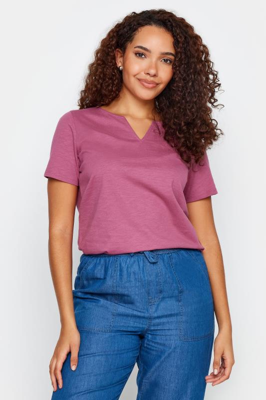 Women's  M&Co Pink Notch Neck Cotton T-Shirt