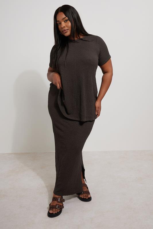 YOURS Plus Size Chocolate Brown Textured Swing Top | Yours Clothing 1