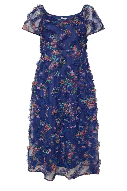 YOURS LONDON Plus Size Navy Blue Floral Chevron Ruffle Dress | Yours Clothing 6