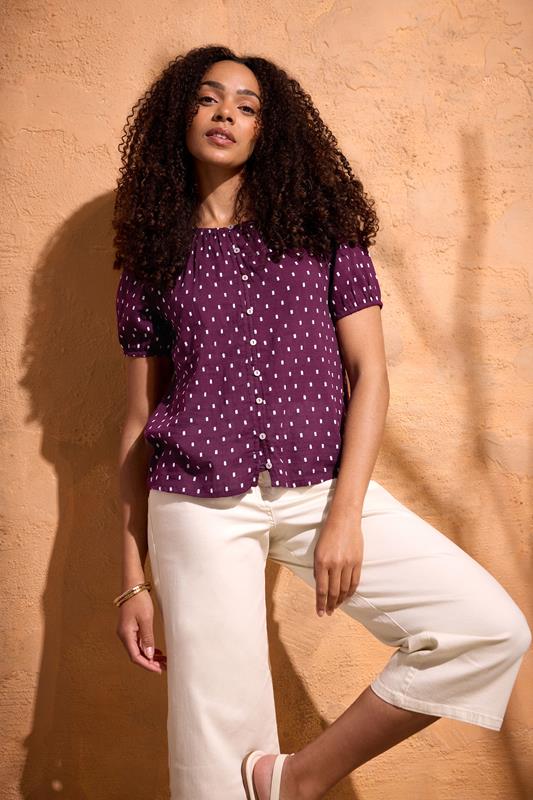  M&Co Berry Purple Dobby Short Sleeve Blouse