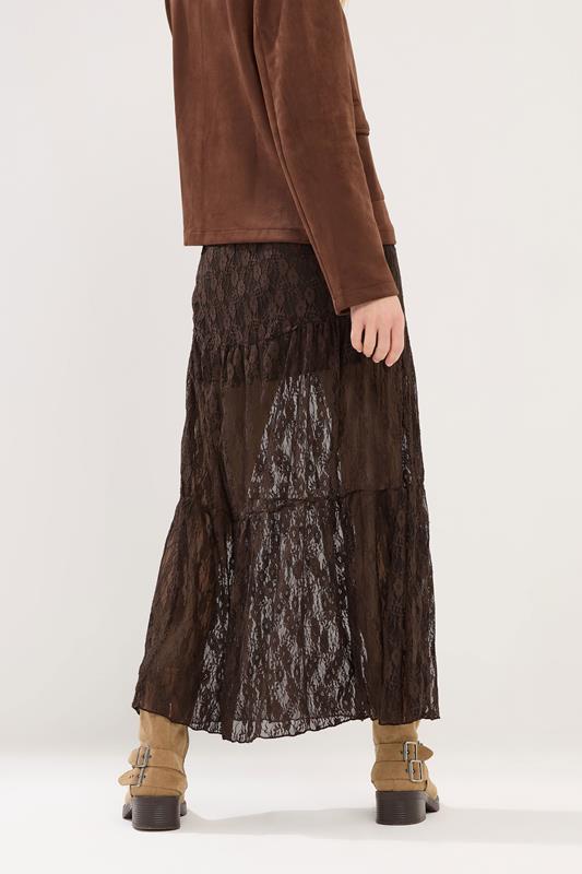 PixieGirl Petite Women's Chocolate Brown Lace Lined Maxi Skirt | PixieGirl 2