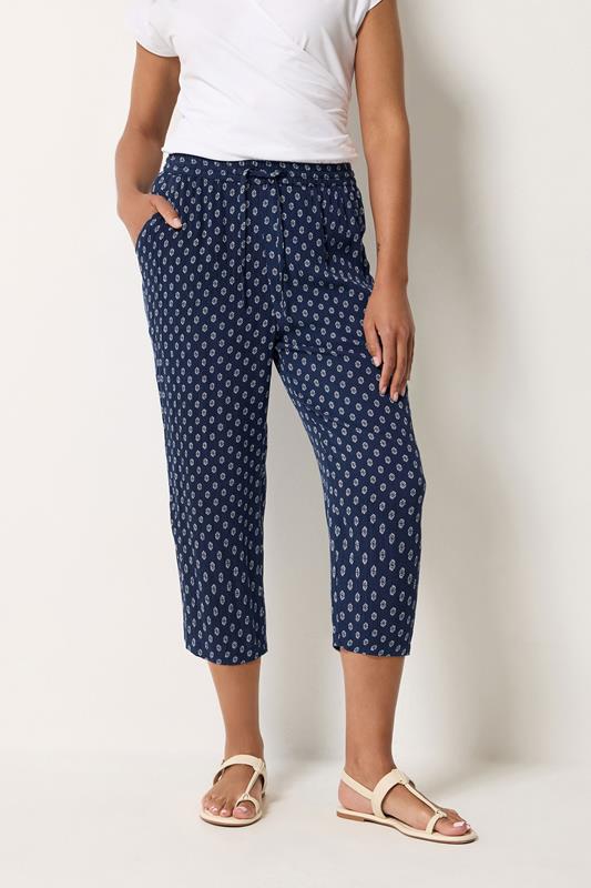  M&Co Navy Blue Dobby Cropped Trousers