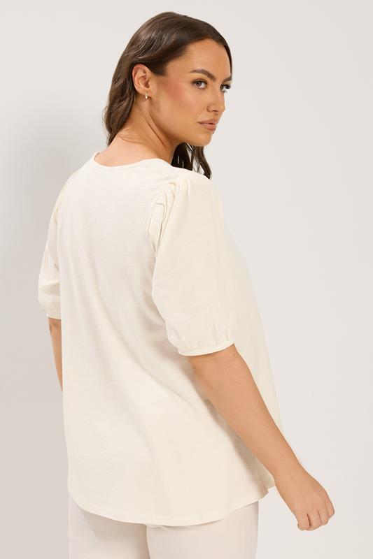 YOURS Plus Size Ivory White Button Front Puff Sleeve Top | Yours Clothing  2
