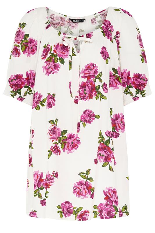 YOURS Plus Size White Floral Print Puff Sleeve Top | Yours Clothing 5