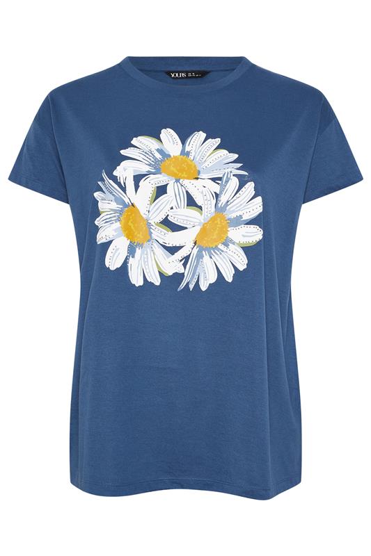YOURS Plus Size Blue Daisy Embellished Graphic T-Shirt | Yours Clothing 5