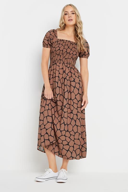 LTS Tall Rust Orange Giraffe Shirred Midi Dress | Long Tall Sally 2