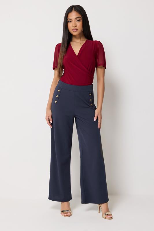  M&Co Petite Navy Blue Military Button Trousers