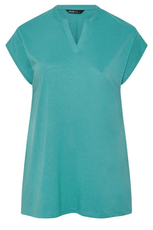YOURS Plus Size Teal Blue Notch Neck T-Shirt | Yours Clothing 5