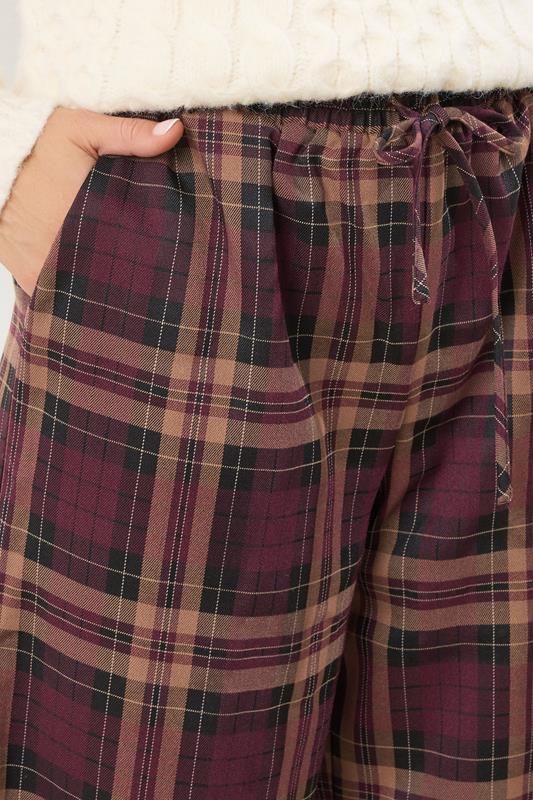 LTS Tall Burgundy Red Checked Wide Leg Trousers | Long Tall Sally 5