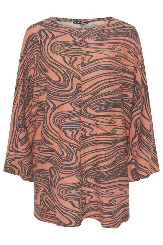YOURS Plus Size Orange Abstract Print Soft Touch Jumper | Yours Clothing 5