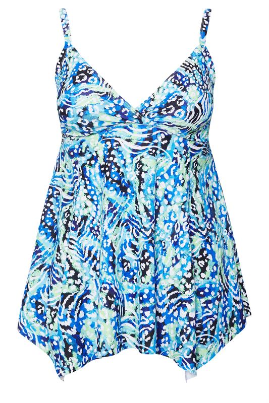 YOURS Plus Size Blue Animal Print Wrap Tankini Top | Yours Clothing 9