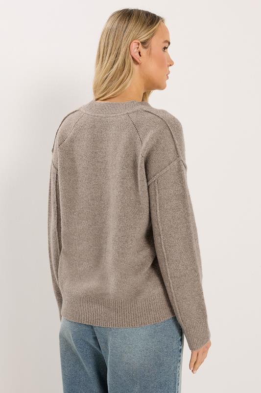 LTS Tall Brown Seam Detail Knitted Cardigan | Long Tall Sally 4