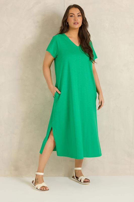 EVANS Plus Size Green Premium Cotton Dress | Evans 1