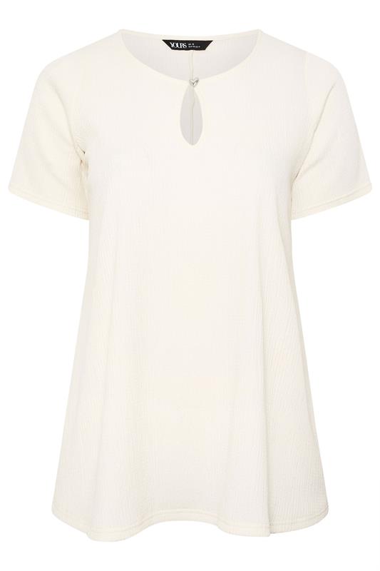 YOURS Plus Size Ivory White Textured Keyhole Detail Top | Yours Clothing 5